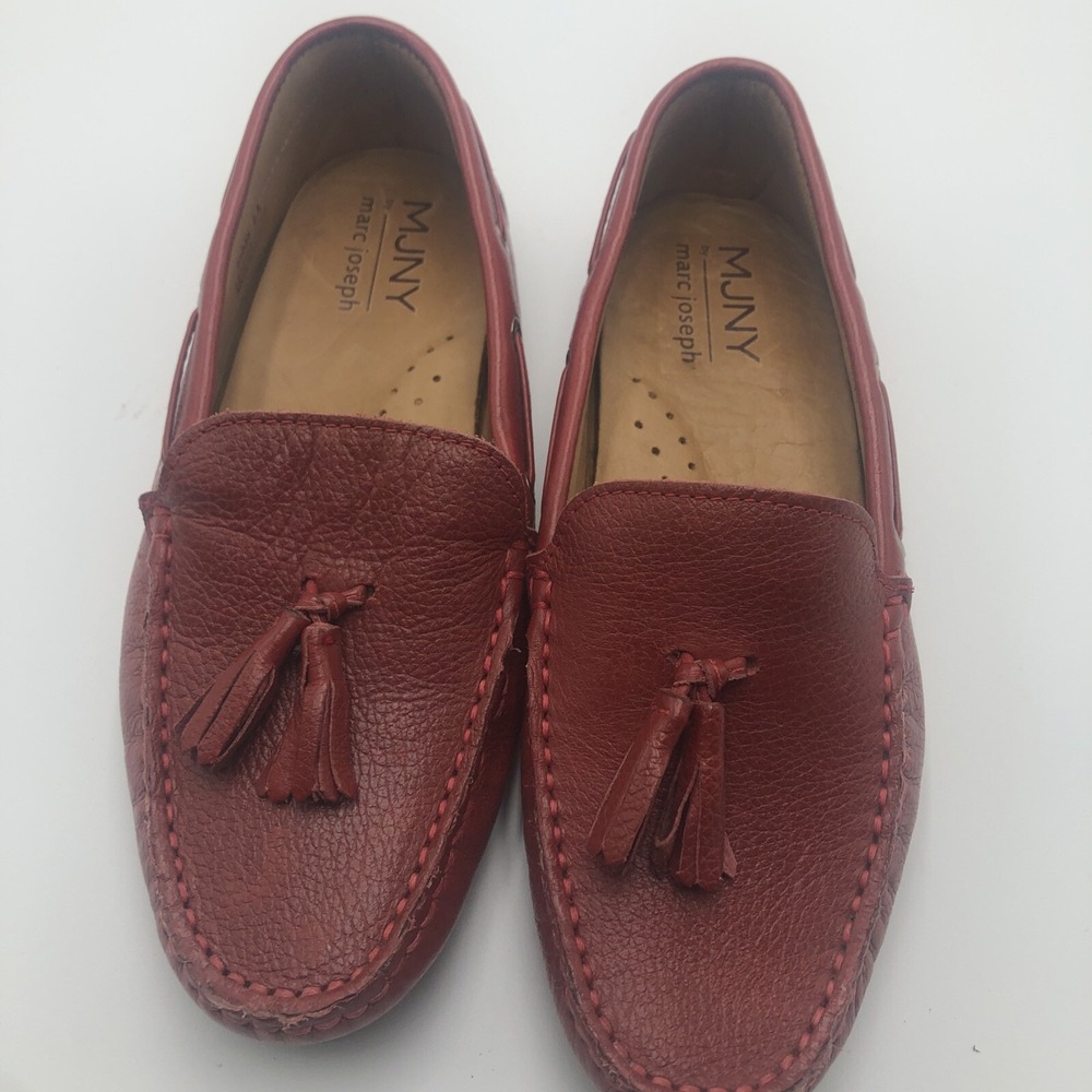 Marc Joseph Womens Shoes 6.5 Used Mocassin Red Leather Reptile Print Tassel MJNY